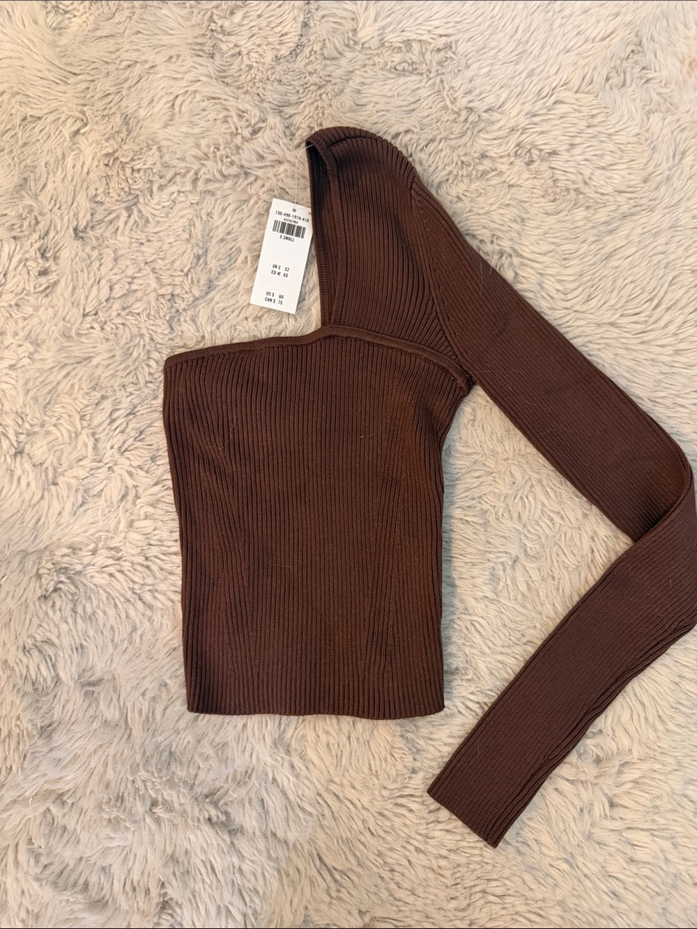 Abercrombie & Fitch Brown One-Arm Ribbed Off-the-Shoulder Sweater